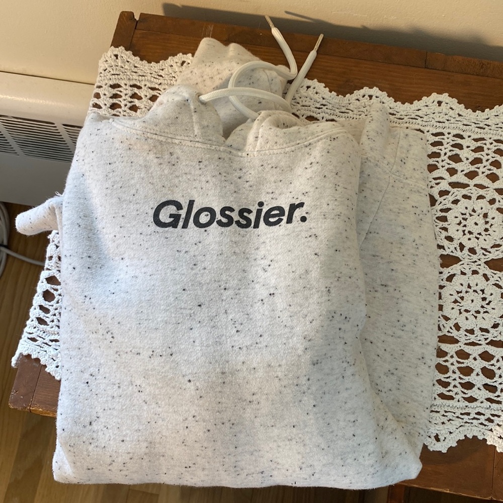 Glossier white with black speckles hoodie
